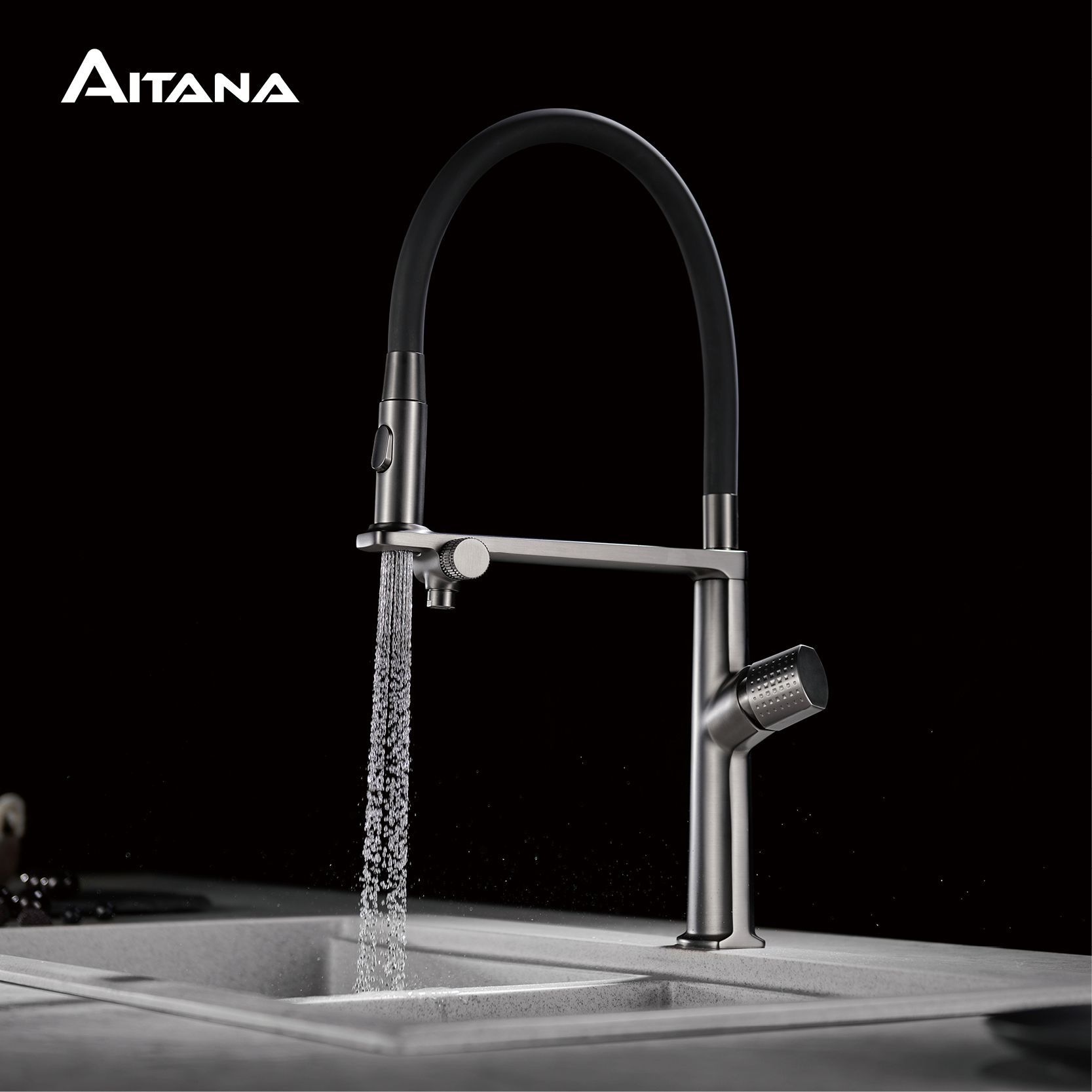 Luxury Gun Gray Brass Kitchen  - Commercial Kitchen Faucet review and price